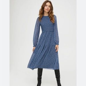 Wilfred dress from Aritzia blue with pink flowers. Rosalyn dress.